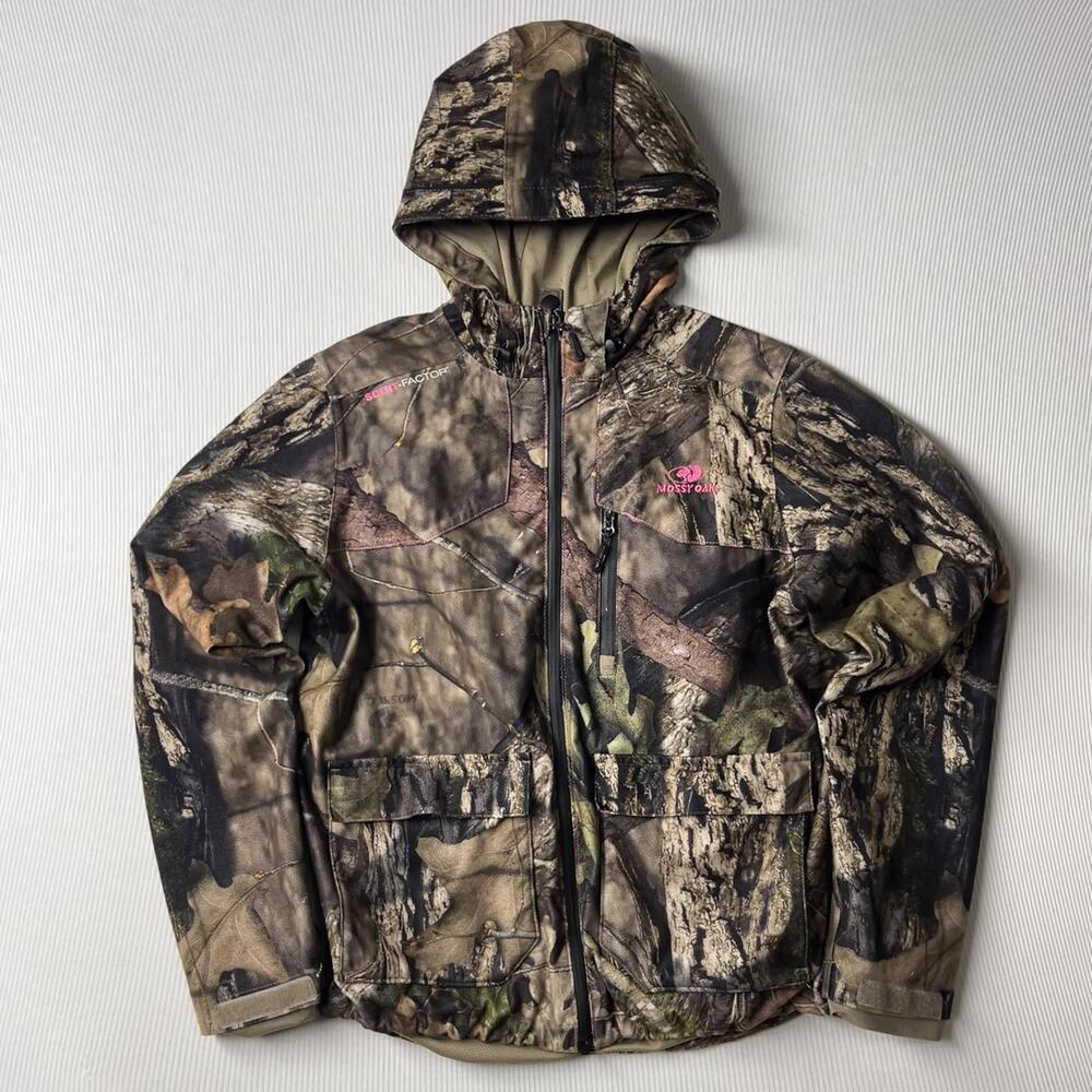 Mossy Oak Jacket Womens Small Brown Camo Scent Factor Hooded Full Zip Hunting